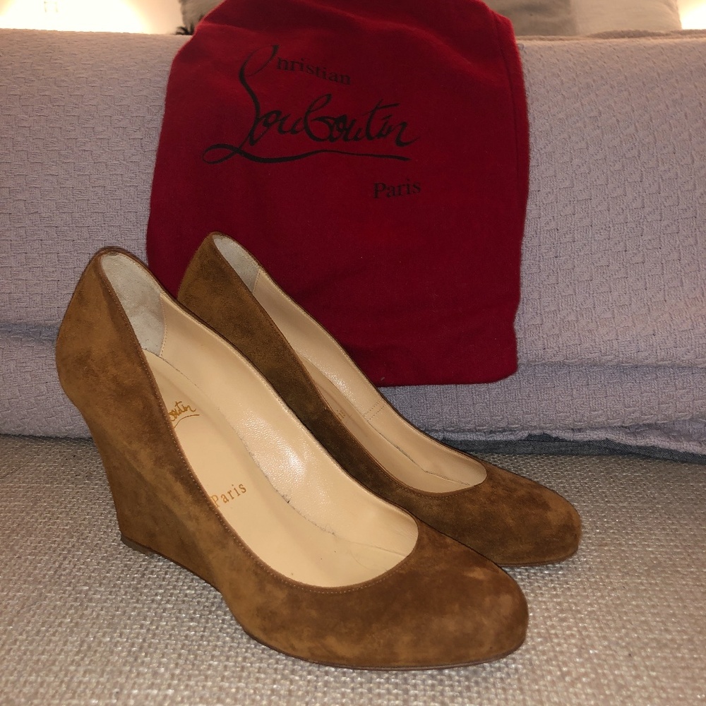 Christian Louboutin Closed Toe Suede Wedges - Picture 1 of 3